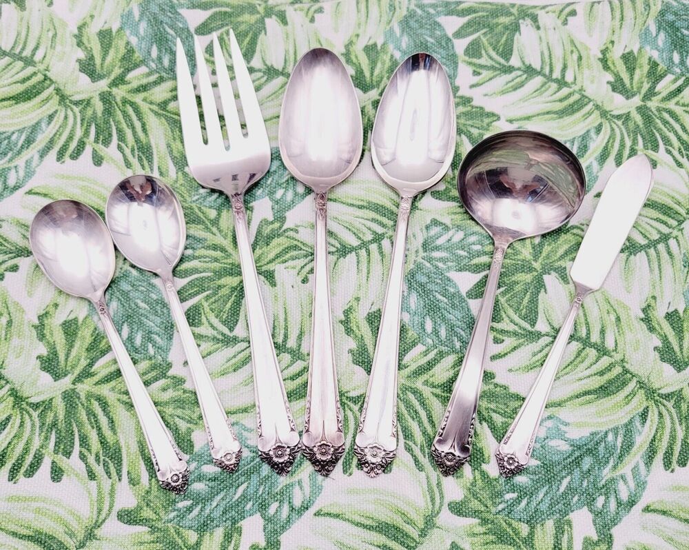 Rogers Starlight Silverplate Flatware Lot 7 pc Hostess Serving Set 50's Disconti